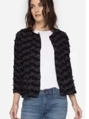 Johnny Was Signature Button Down Coco Jacket Medium Black 3D Applique Flowers